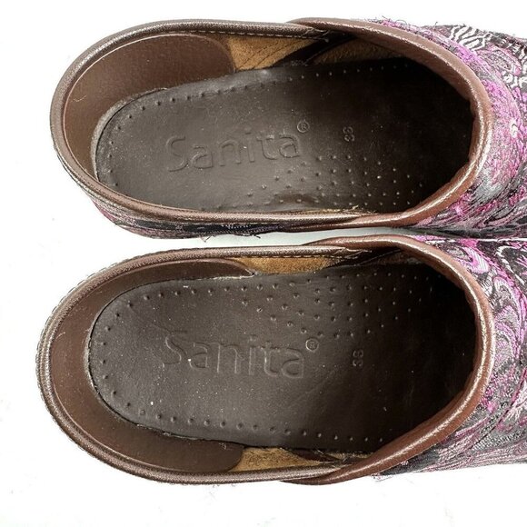 Sanita Clogs 38 Floral Tapestry Slip On Pink Professional Fabric Shoes Womens - Picture 4 of 10